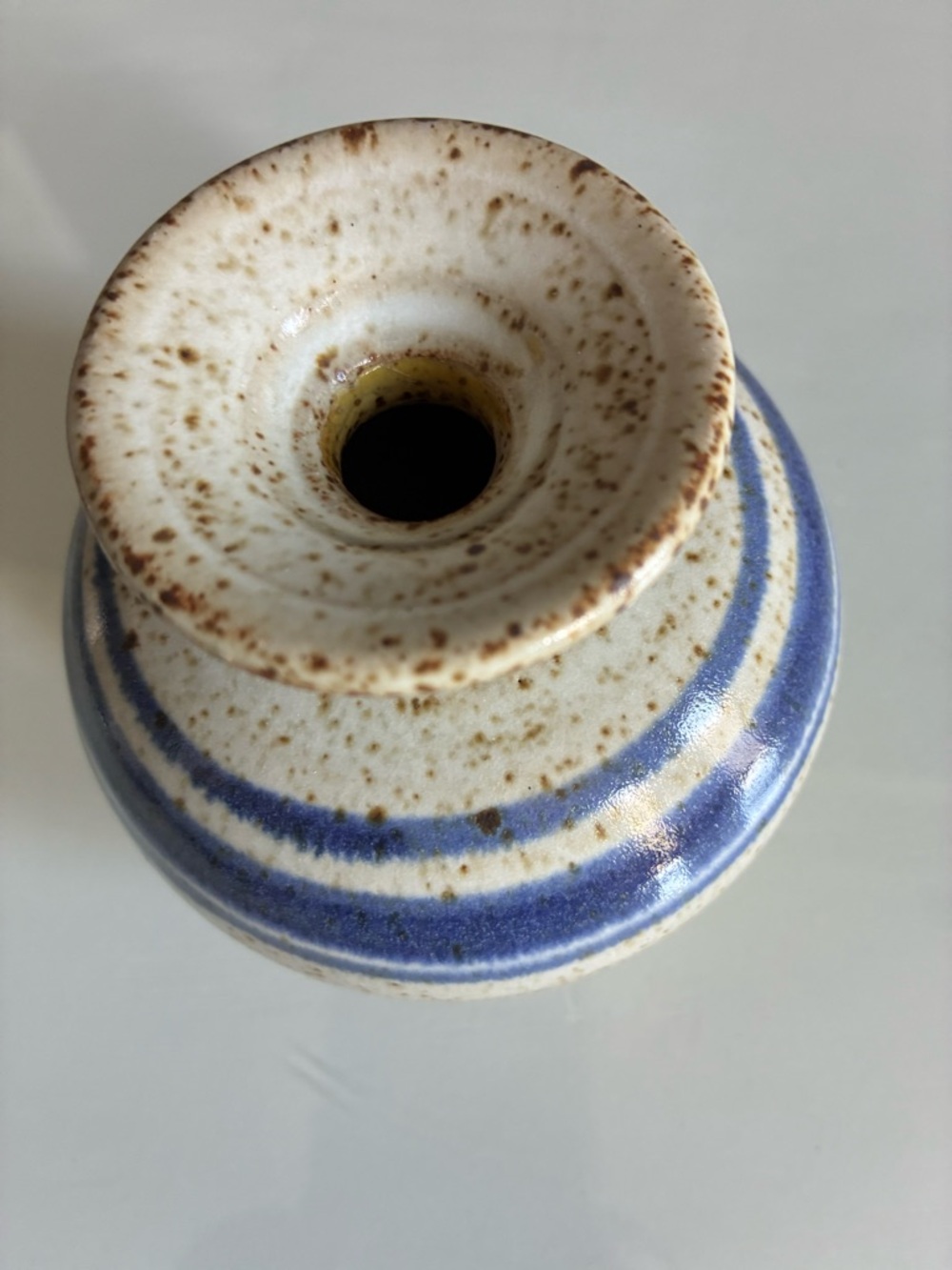 Vintage Ceramic Vase in Cream with Blue Stripes - Picture 2 of 4